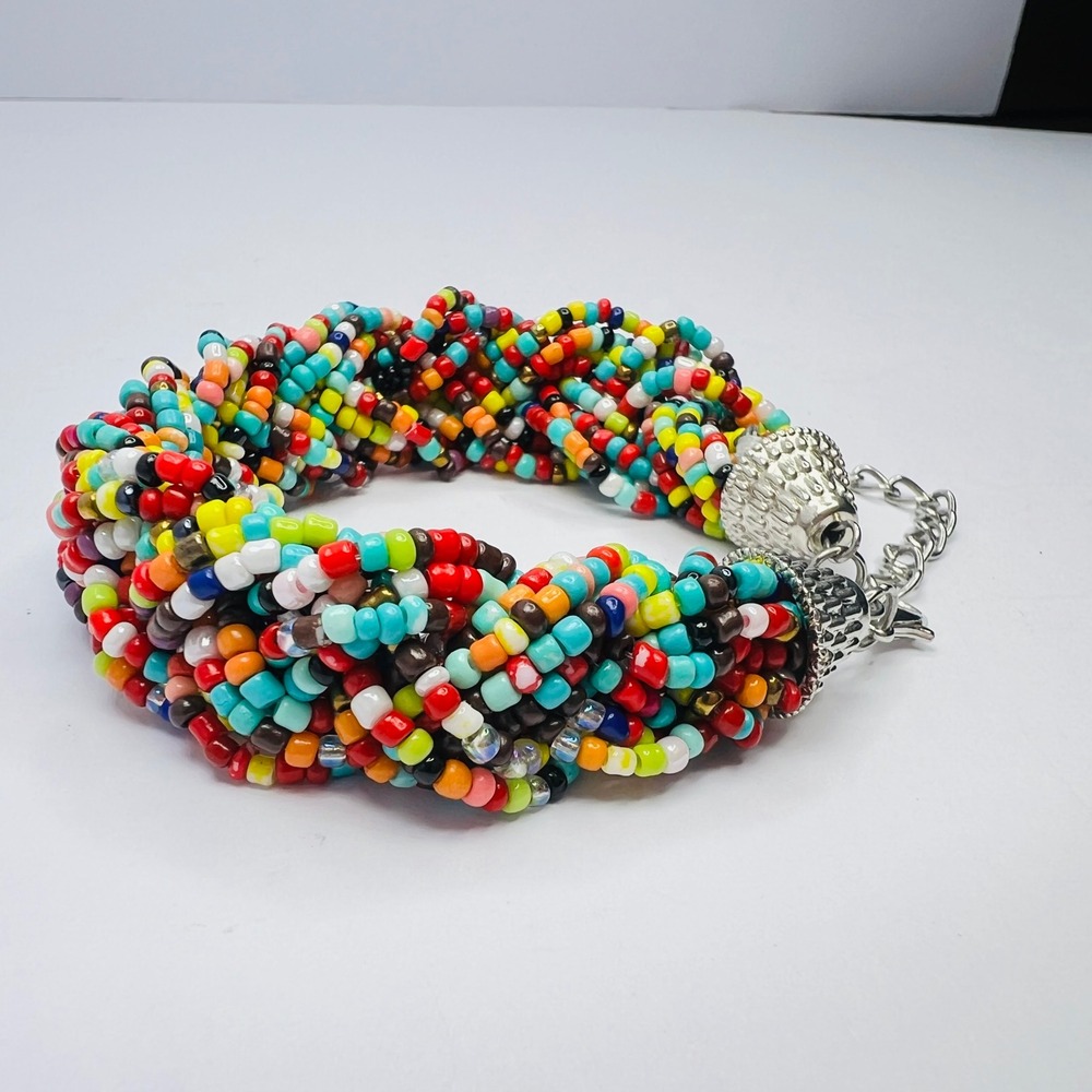 Rainbow Seed Bead Braided Bracelet 8" - 10" Boho Ethnic Western Pride Southwest‎